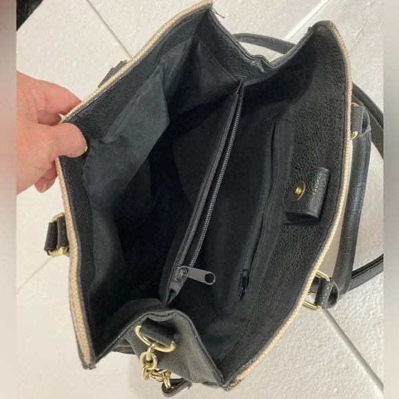 Striped Black and Tan Women's Handbag - Picture 3 of 10